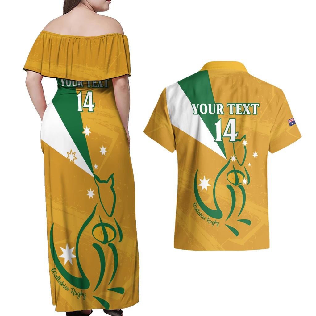 Custom Australia Rugby Couples Matching Off Shoulder Maxi Dress and Hawaiian Shirt 2024 Wallabies Grunge Style