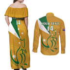 Custom Australia Rugby Couples Matching Off Shoulder Maxi Dress and Long Sleeve Button Shirt 2024 Wallabies Grunge Style