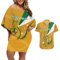Custom Australia Rugby Couples Matching Off Shoulder Short Dress and Hawaiian Shirt 2024 Wallabies Grunge Style