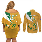 Custom Australia Rugby Couples Matching Off Shoulder Short Dress and Long Sleeve Button Shirt 2024 Wallabies Grunge Style