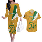 Custom Australia Rugby Couples Matching Off The Shoulder Long Sleeve Dress and Hawaiian Shirt 2024 Wallabies Grunge Style