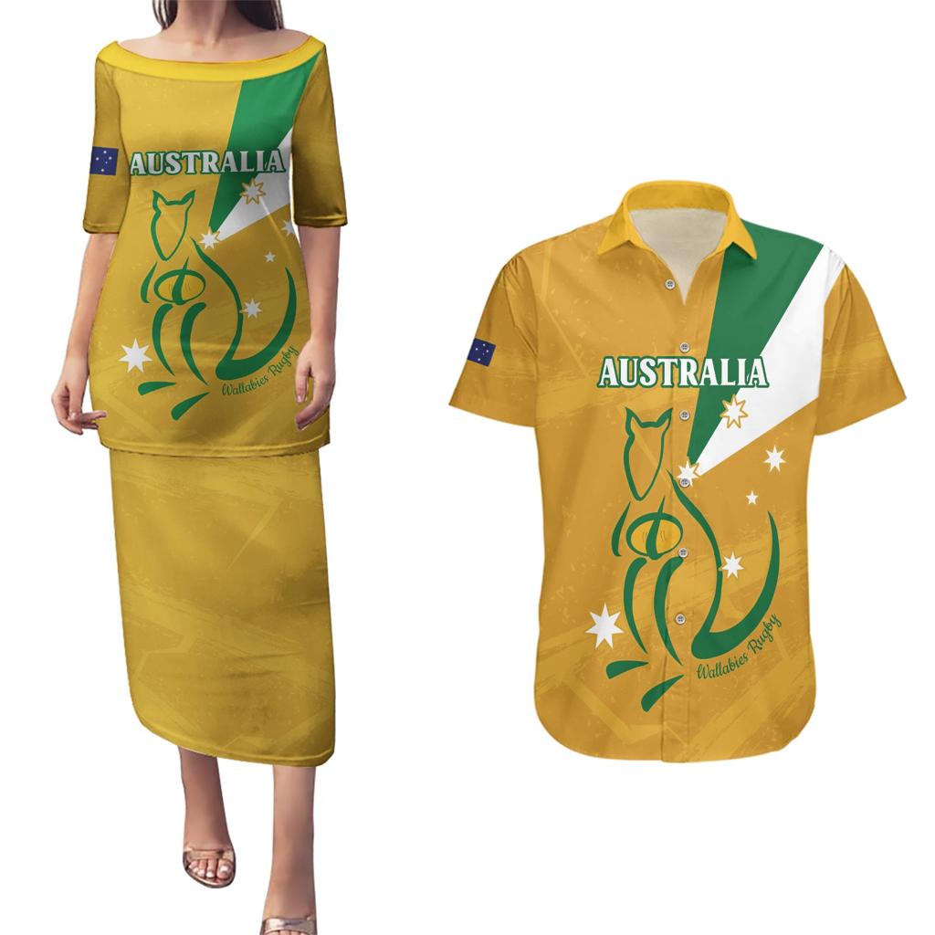 Custom Australia Rugby Couples Matching Puletasi and Hawaiian Shirt 2024 Wallabies Grunge Style