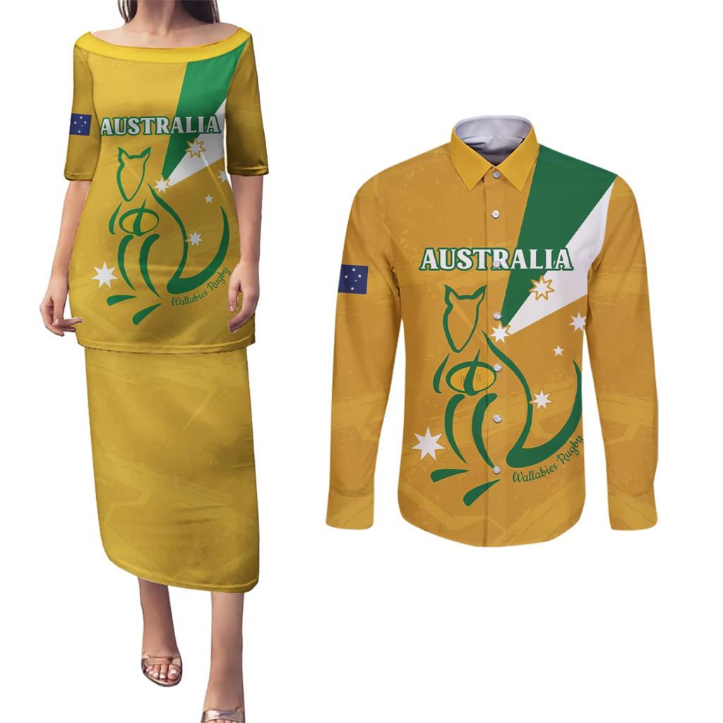 Custom Australia Rugby Couples Matching Puletasi and Long Sleeve Button Shirt 2024 Wallabies Grunge Style