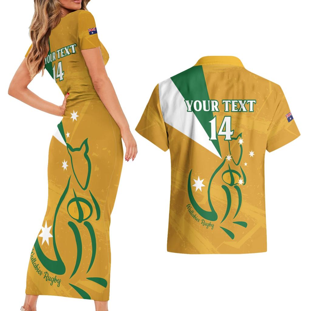 Custom Australia Rugby Couples Matching Short Sleeve Bodycon Dress and Hawaiian Shirt 2024 Wallabies Grunge Style