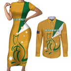 Custom Australia Rugby Couples Matching Short Sleeve Bodycon Dress and Long Sleeve Button Shirt 2024 Wallabies Grunge Style