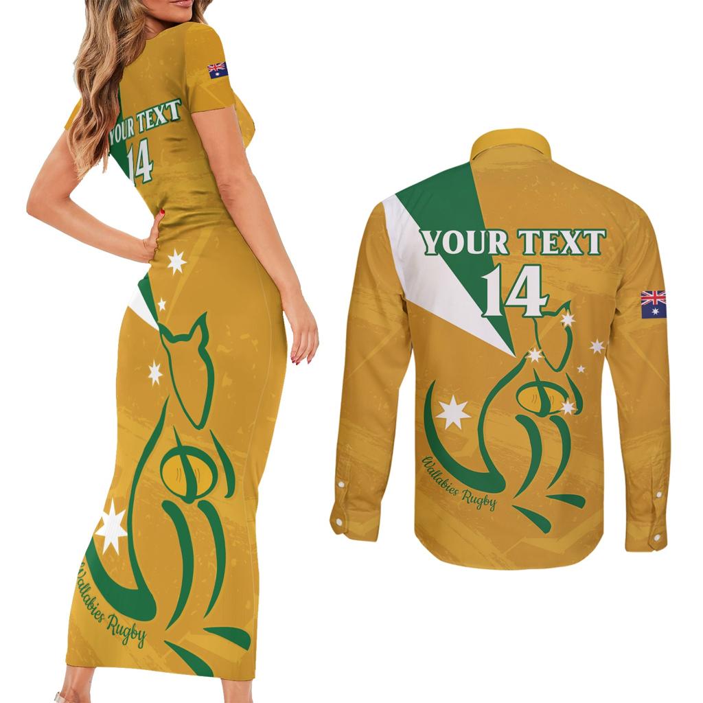 Custom Australia Rugby Couples Matching Short Sleeve Bodycon Dress and Long Sleeve Button Shirt 2024 Wallabies Grunge Style