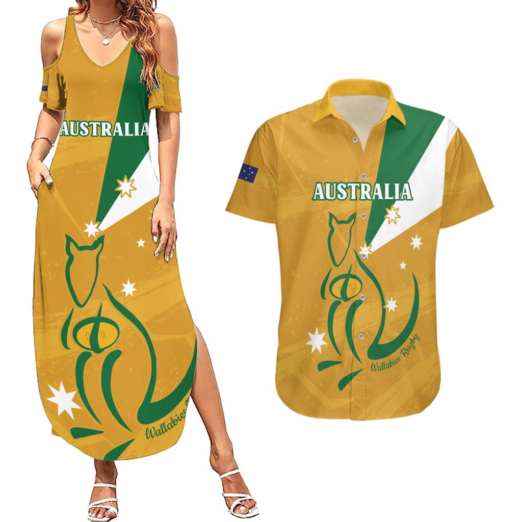 Custom Australia Rugby Couples Matching Summer Maxi Dress and Hawaiian Shirt 2024 Wallabies Grunge Style