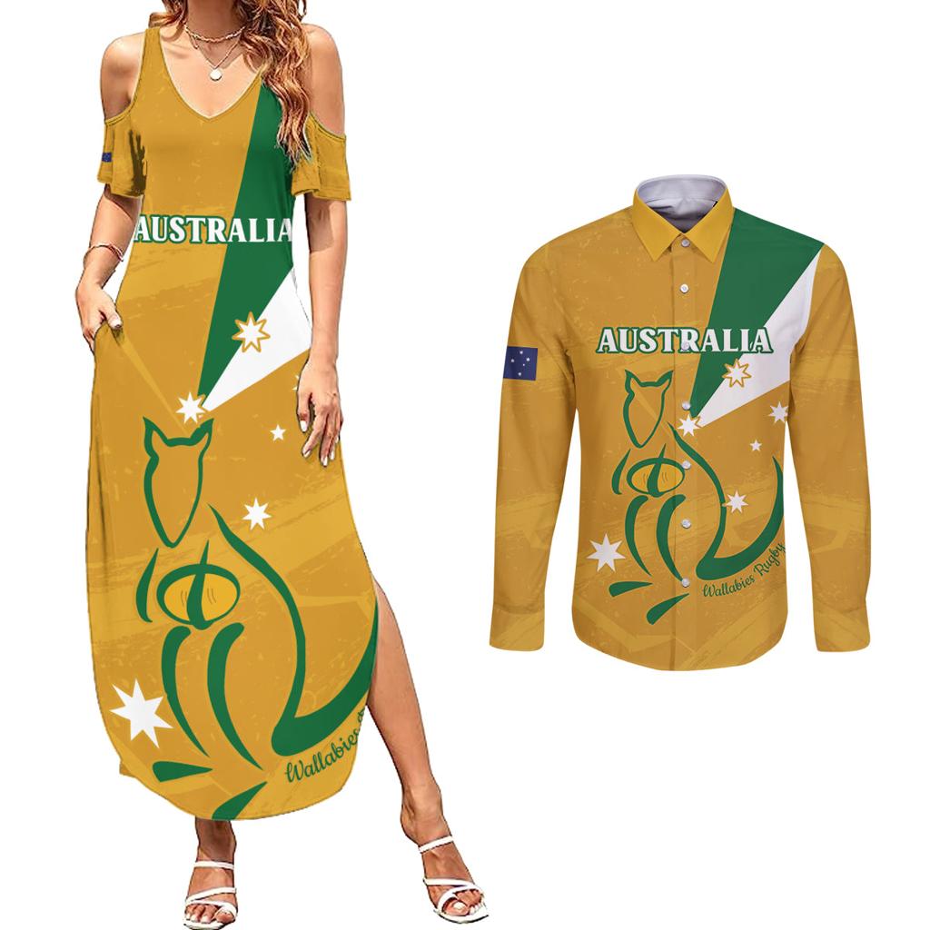 Custom Australia Rugby Couples Matching Summer Maxi Dress and Long Sleeve Button Shirt 2024 Wallabies Grunge Style
