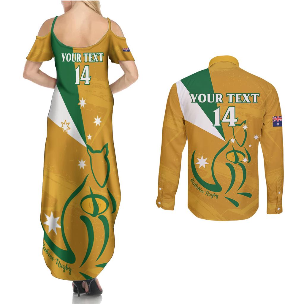 Custom Australia Rugby Couples Matching Summer Maxi Dress and Long Sleeve Button Shirt 2024 Wallabies Grunge Style
