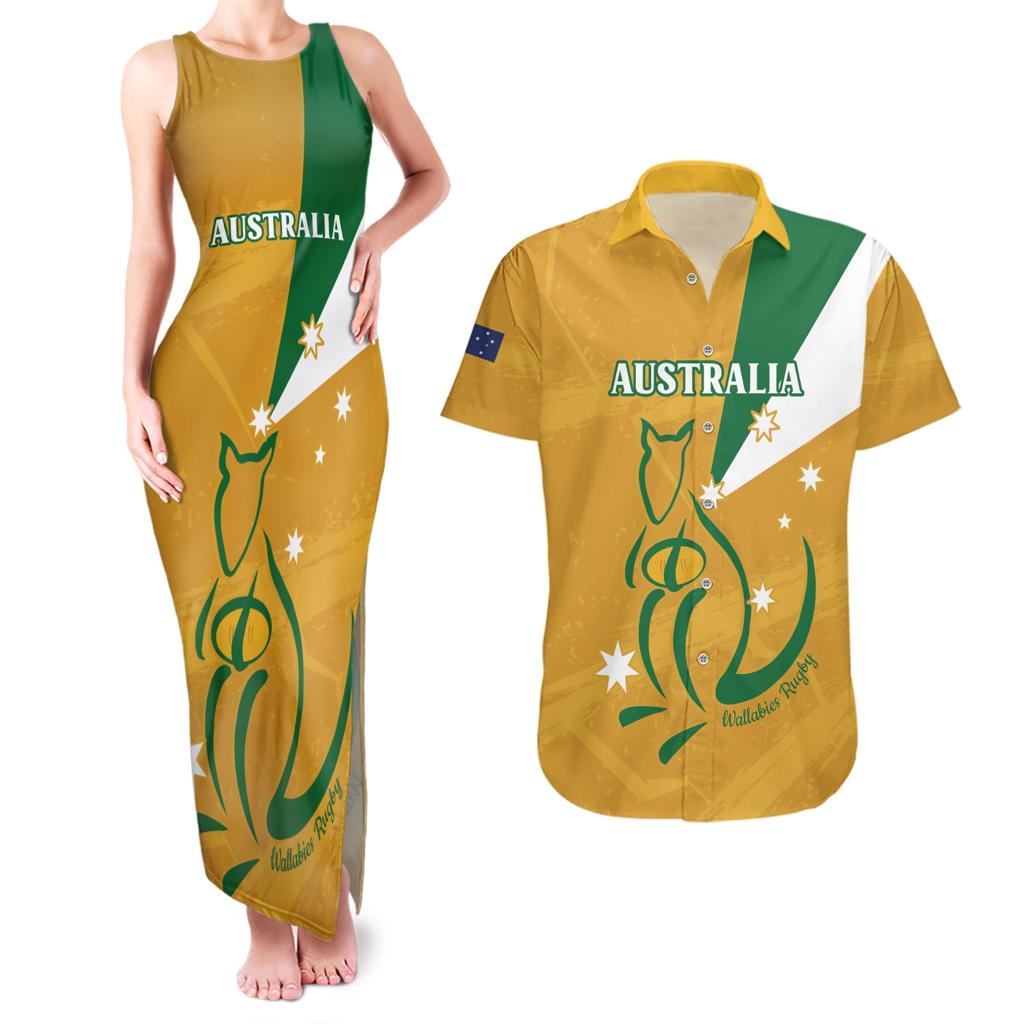 Custom Australia Rugby Couples Matching Tank Maxi Dress and Hawaiian Shirt 2024 Wallabies Grunge Style