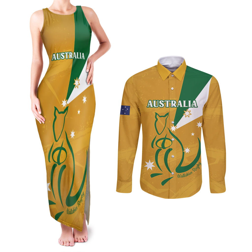 Custom Australia Rugby Couples Matching Tank Maxi Dress and Long Sleeve Button Shirt 2024 Wallabies Grunge Style