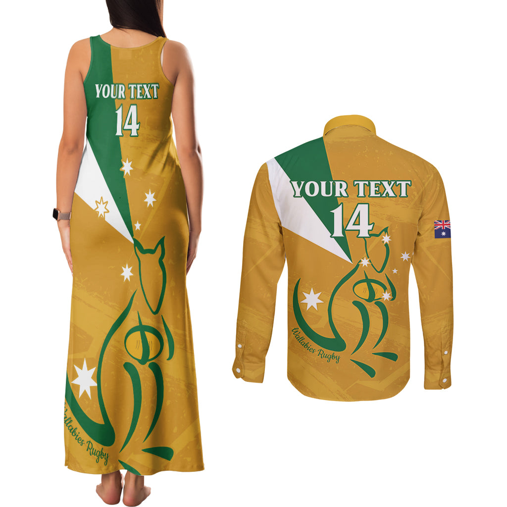 Custom Australia Rugby Couples Matching Tank Maxi Dress and Long Sleeve Button Shirt 2024 Wallabies Grunge Style