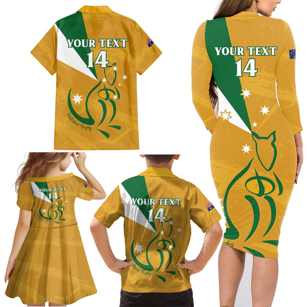 Custom Australia Rugby Family Matching Long Sleeve Bodycon Dress and Hawaiian Shirt 2024 Wallabies Grunge Style