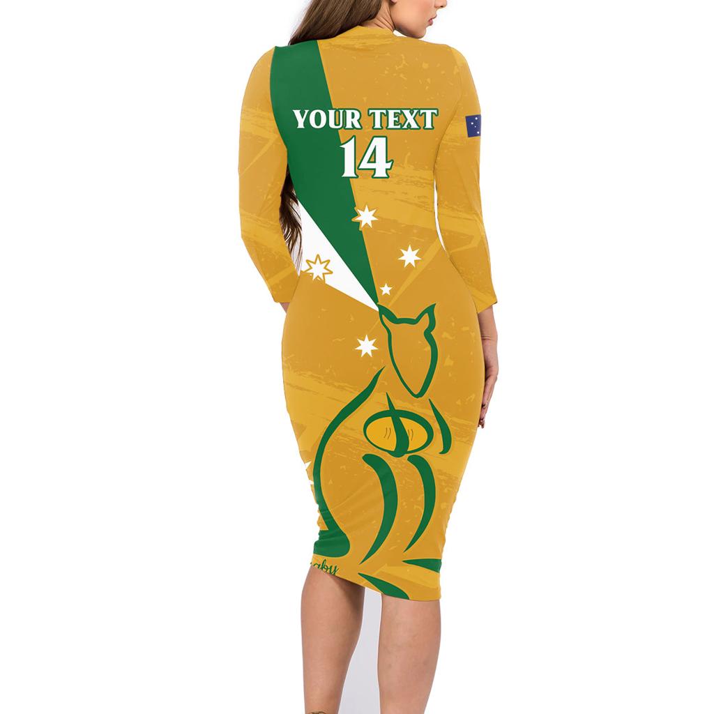 Custom Australia Rugby Family Matching Long Sleeve Bodycon Dress and Hawaiian Shirt 2024 Wallabies Grunge Style