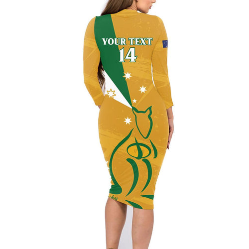 Custom Australia Rugby Family Matching Long Sleeve Bodycon Dress and Hawaiian Shirt 2024 Wallabies Grunge Style