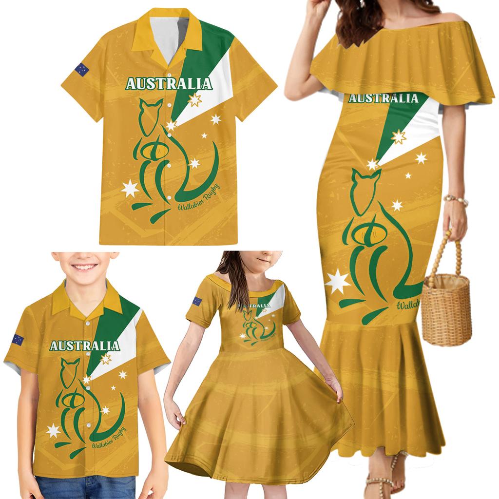 Custom Australia Rugby Family Matching Mermaid Dress and Hawaiian Shirt 2024 Wallabies Grunge Style