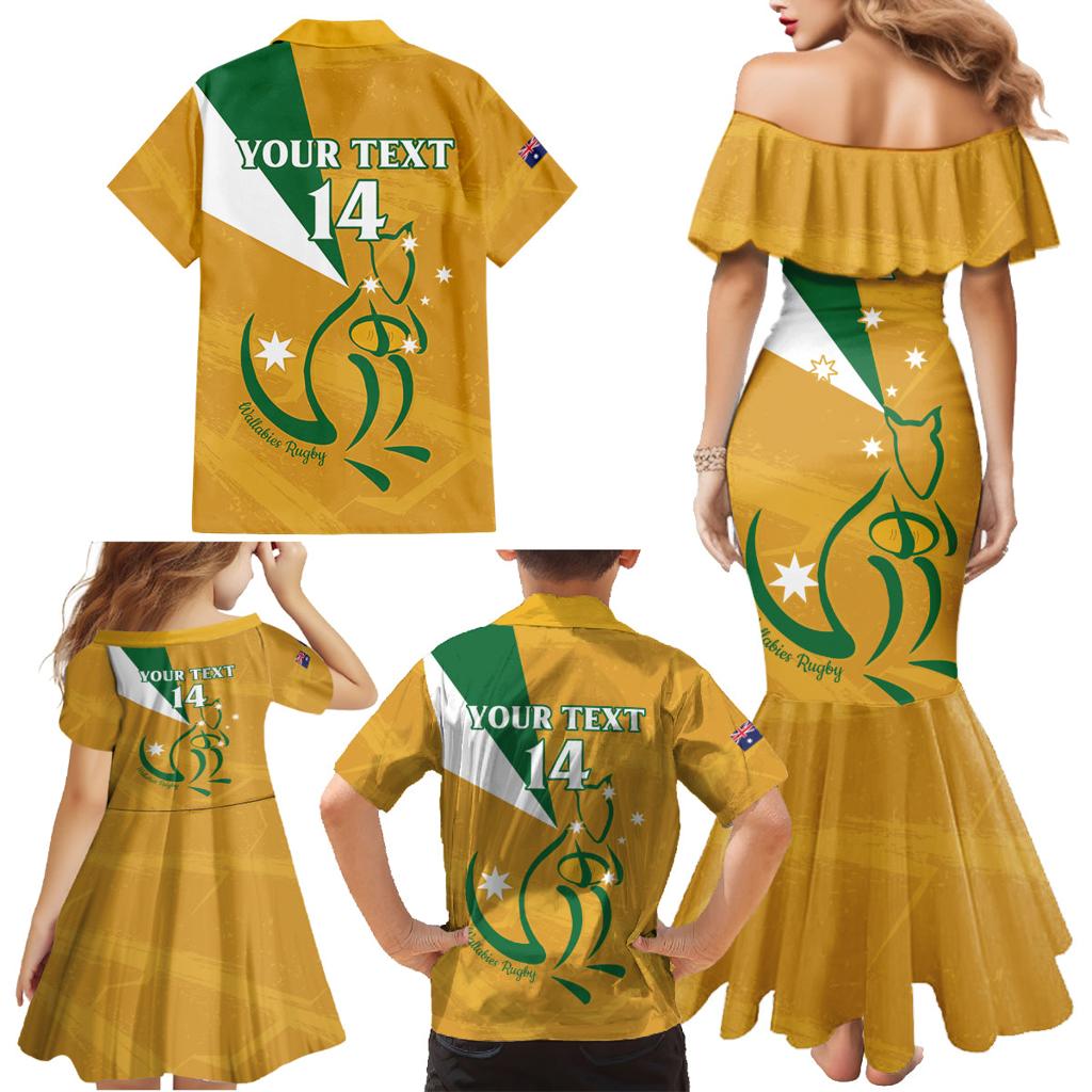 Custom Australia Rugby Family Matching Mermaid Dress and Hawaiian Shirt 2024 Wallabies Grunge Style