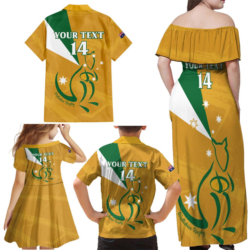 Custom Australia Rugby Family Matching Off Shoulder Maxi Dress and Hawaiian Shirt 2024 Wallabies Grunge Style