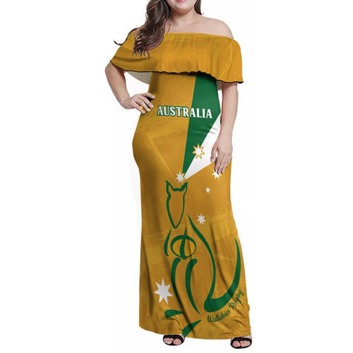 Custom Australia Rugby Family Matching Off Shoulder Maxi Dress and Hawaiian Shirt 2024 Wallabies Grunge Style