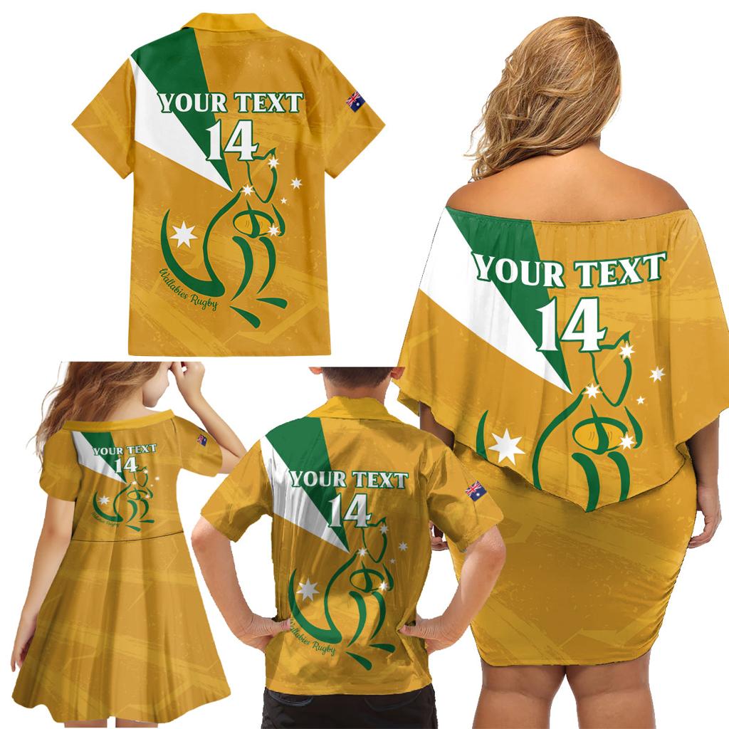 Custom Australia Rugby Family Matching Off Shoulder Short Dress and Hawaiian Shirt 2024 Wallabies Grunge Style