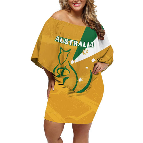 Custom Australia Rugby Family Matching Off Shoulder Short Dress and Hawaiian Shirt 2024 Wallabies Grunge Style