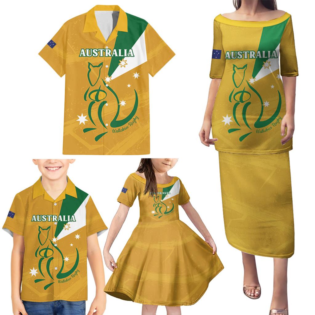 Custom Australia Rugby Family Matching Puletasi and Hawaiian Shirt 2024 Wallabies Grunge Style