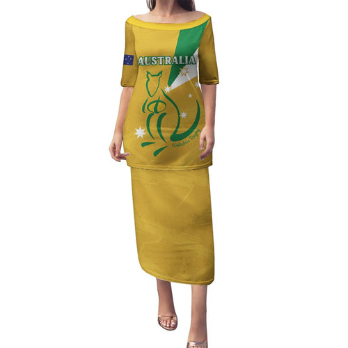 Custom Australia Rugby Family Matching Puletasi and Hawaiian Shirt 2024 Wallabies Grunge Style