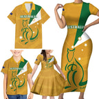 Custom Australia Rugby Family Matching Short Sleeve Bodycon Dress and Hawaiian Shirt 2024 Wallabies Grunge Style