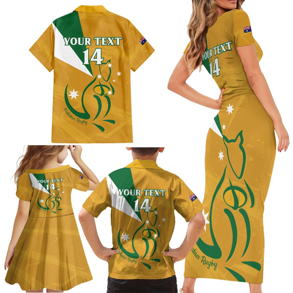 Custom Australia Rugby Family Matching Short Sleeve Bodycon Dress and Hawaiian Shirt 2024 Wallabies Grunge Style