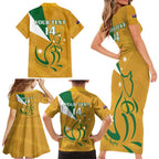 Custom Australia Rugby Family Matching Short Sleeve Bodycon Dress and Hawaiian Shirt 2024 Wallabies Grunge Style