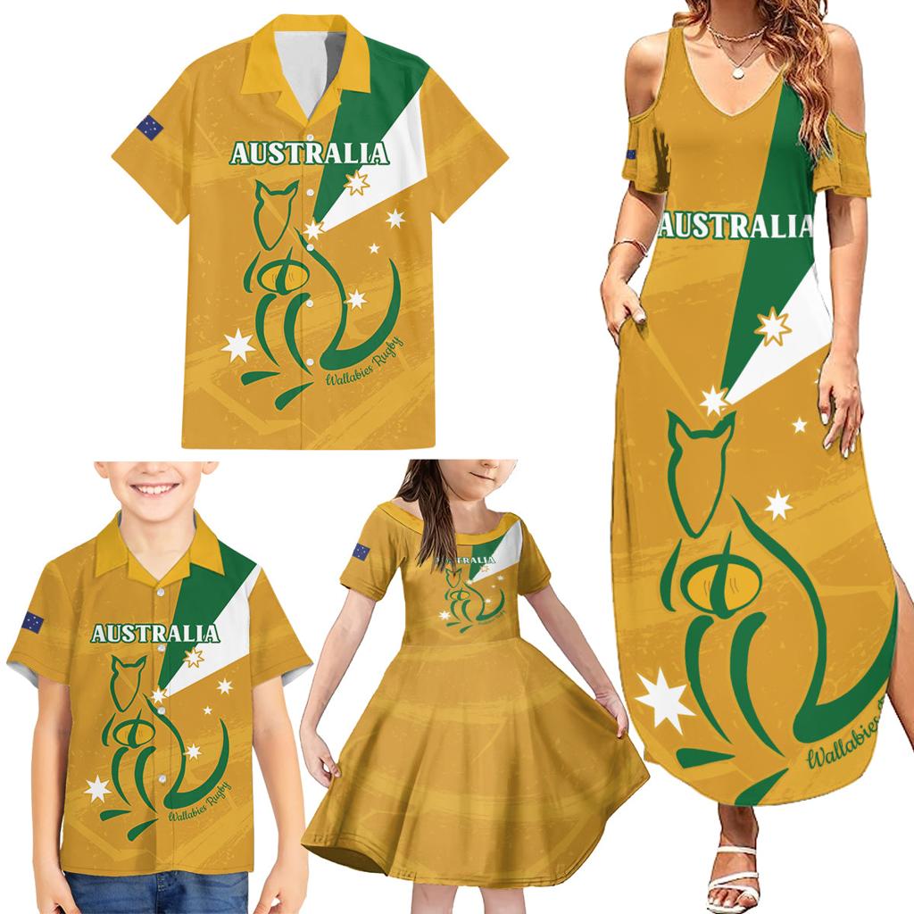 Custom Australia Rugby Family Matching Summer Maxi Dress and Hawaiian Shirt 2024 Wallabies Grunge Style