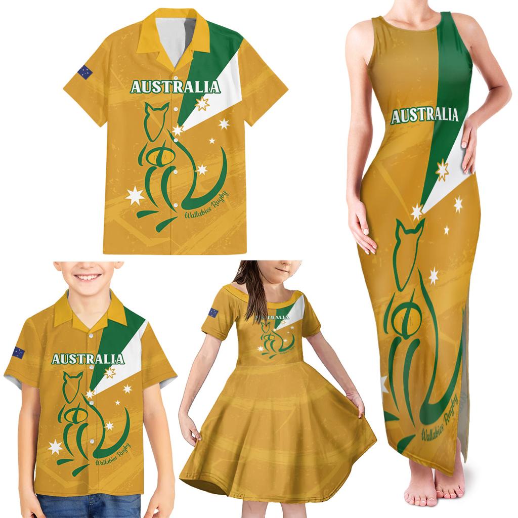 Custom Australia Rugby Family Matching Tank Maxi Dress and Hawaiian Shirt 2024 Wallabies Grunge Style