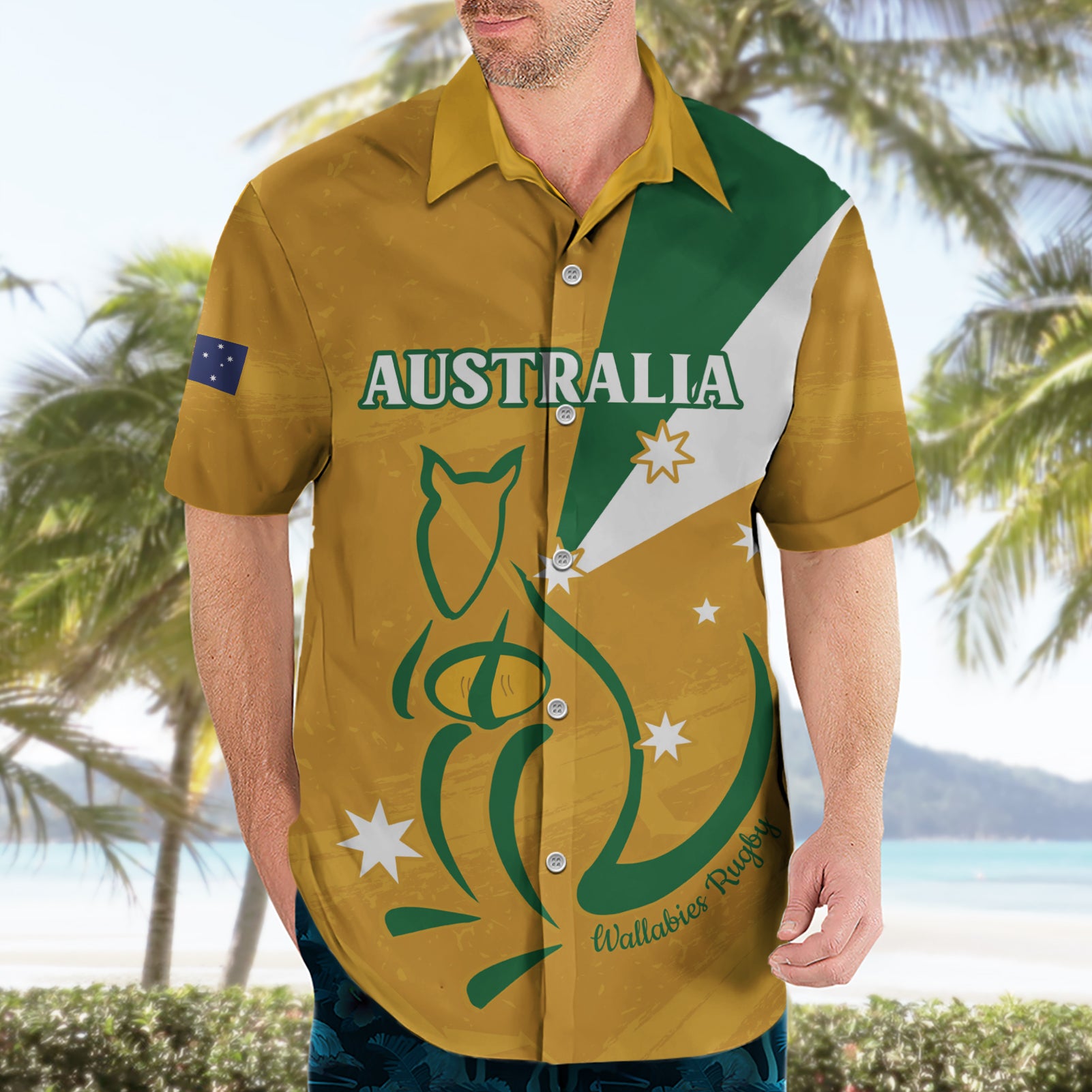Custom Australia Rugby Hawaiian Shirt 2024 Wallabies Grunge Style
