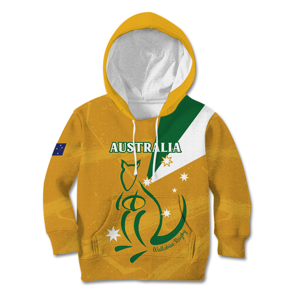 Custom Australia Rugby Kid Hoodie 2024 Wallabies Grunge Style
