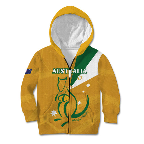 Custom Australia Rugby Kid Hoodie 2024 Wallabies Grunge Style