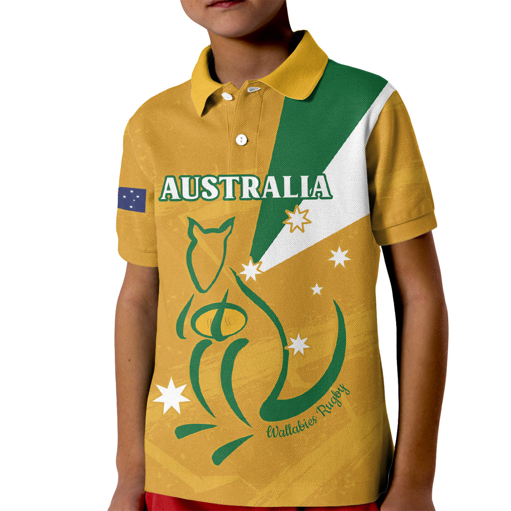 Custom Australia Rugby Kid Polo Shirt 2024 Wallabies Grunge Style