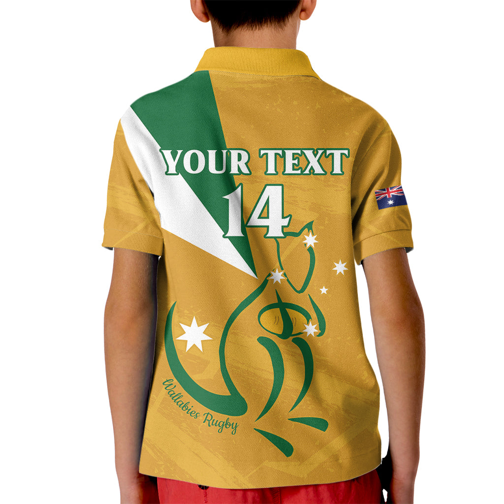 Custom Australia Rugby Kid Polo Shirt 2024 Wallabies Grunge Style