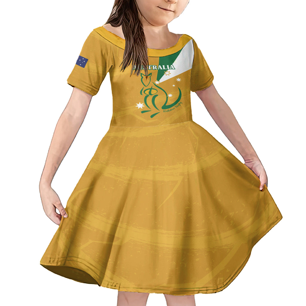 Custom Australia Rugby Kid Short Sleeve Dress 2024 Wallabies Grunge Style