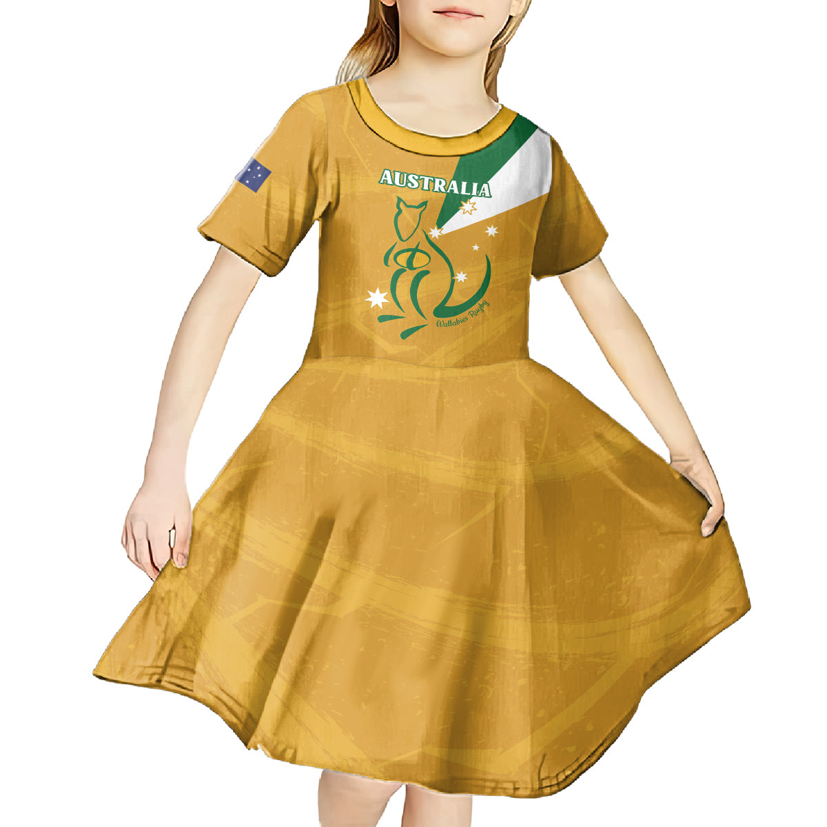 Custom Australia Rugby Kid Short Sleeve Dress 2024 Wallabies Grunge Style
