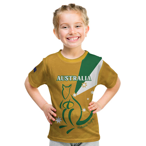 Custom Australia Rugby Kid T Shirt 2024 Wallabies Grunge Style