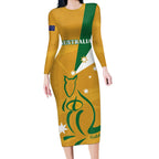 Custom Australia Rugby Long Sleeve Bodycon Dress 2024 Wallabies Grunge Style