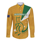 Custom Australia Rugby Long Sleeve Button Shirt 2024 Wallabies Grunge Style