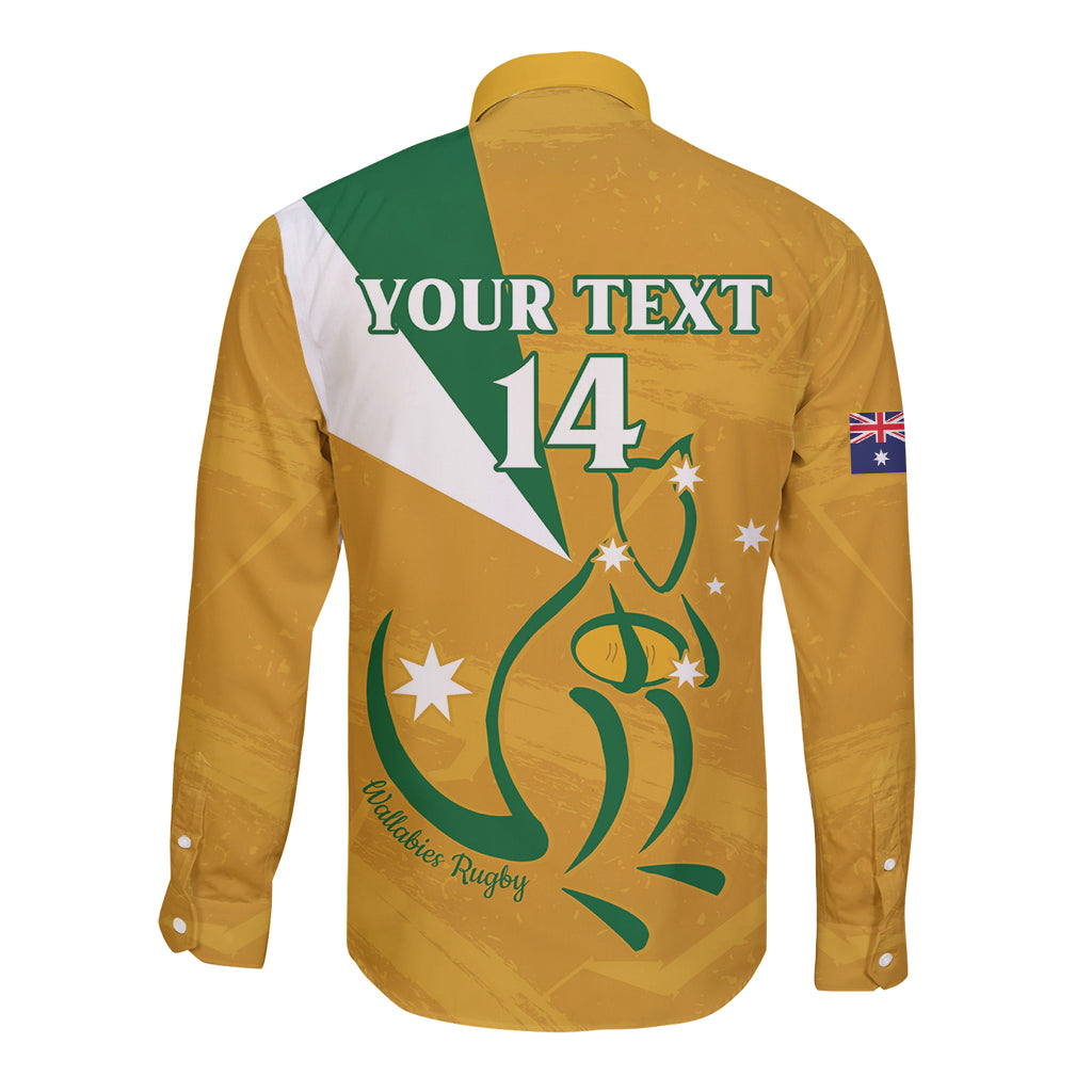 Custom Australia Rugby Long Sleeve Button Shirt 2024 Wallabies Grunge Style