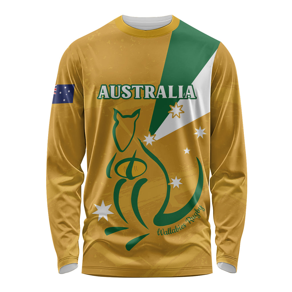 Custom Australia Rugby Long Sleeve Shirt 2024 Wallabies Grunge Style