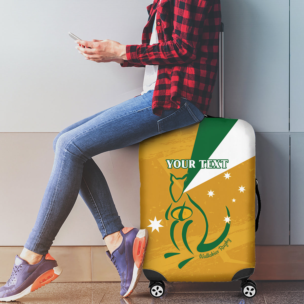 Custom Australia Rugby Luggage Cover 2024 Wallabies Grunge Style