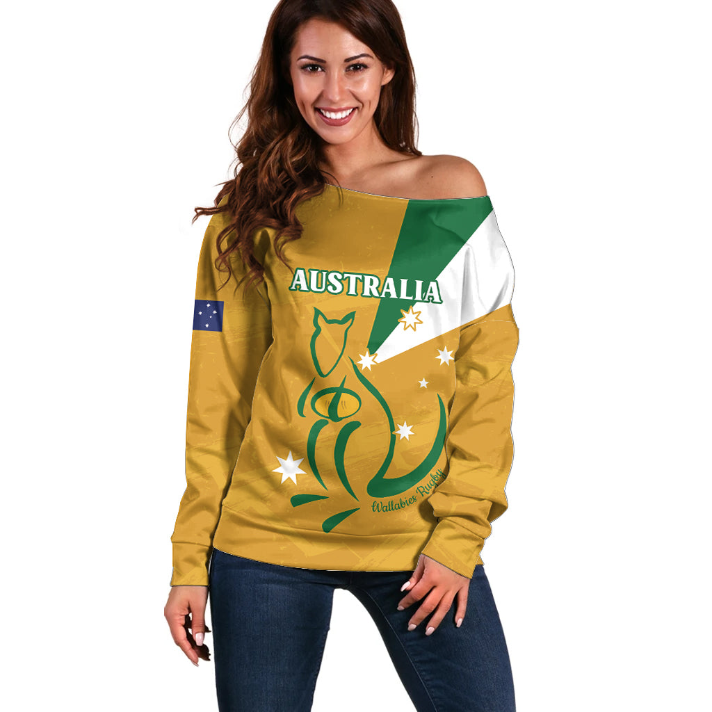 Custom Australia Rugby Off Shoulder Sweater 2024 Wallabies Grunge Style