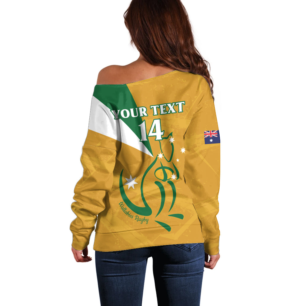 Custom Australia Rugby Off Shoulder Sweater 2024 Wallabies Grunge Style