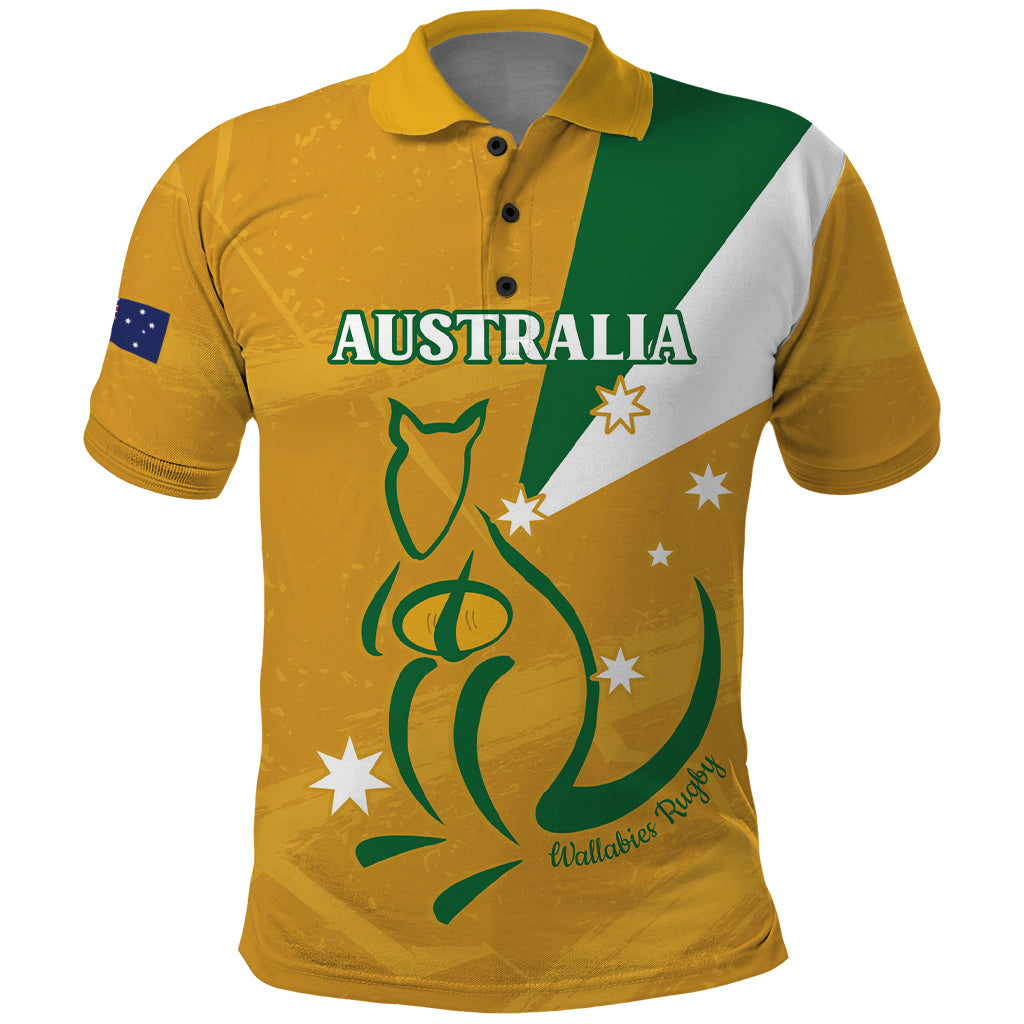 Custom Australia Rugby Polo Shirt 2024 Wallabies Grunge Style