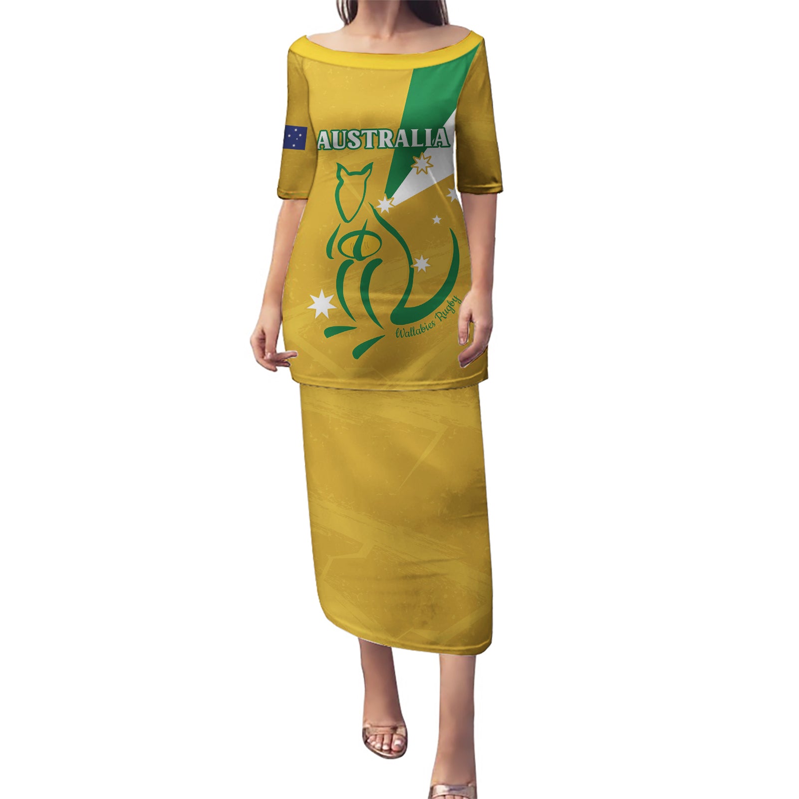 Custom Australia Rugby Puletasi 2024 Wallabies Grunge Style