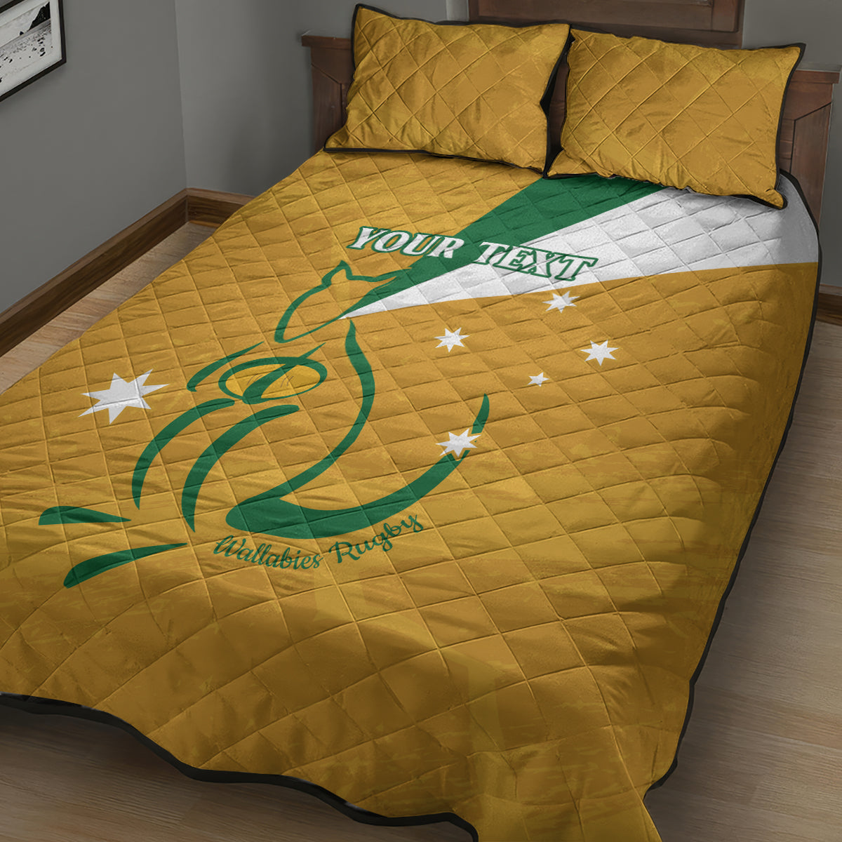 Custom Australia Rugby Quilt Bed Set 2024 Wallabies Grunge Style